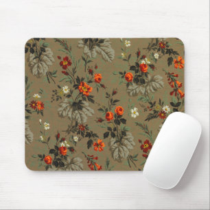 Mousepad Padrão Botânico de Rosa Laranja Floral Escura Vint