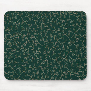 Mousepad Padrão Botânico de Videira em Ouro e Esmeralda Ver