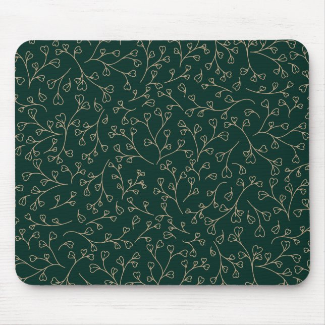 Mousepad Padrão Botânico de Videira em Ouro e Esmeralda Ver (Frente)