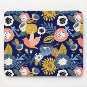 Mousepad Padrão Botânico e Pássaro Floral do Abstrato da Vi