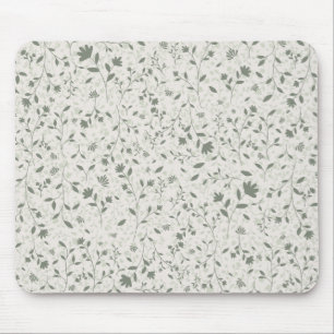 Mousepad Padrão Botânico Floral Verde Sage Silenciado em Cl