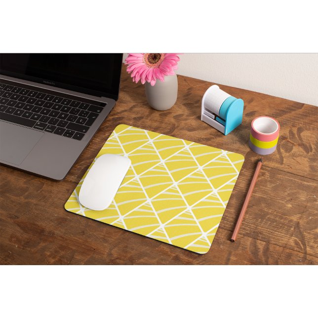 Mousepad Padrão Branco da Cinza Amarela Geométrica Chic (Criador carregado)