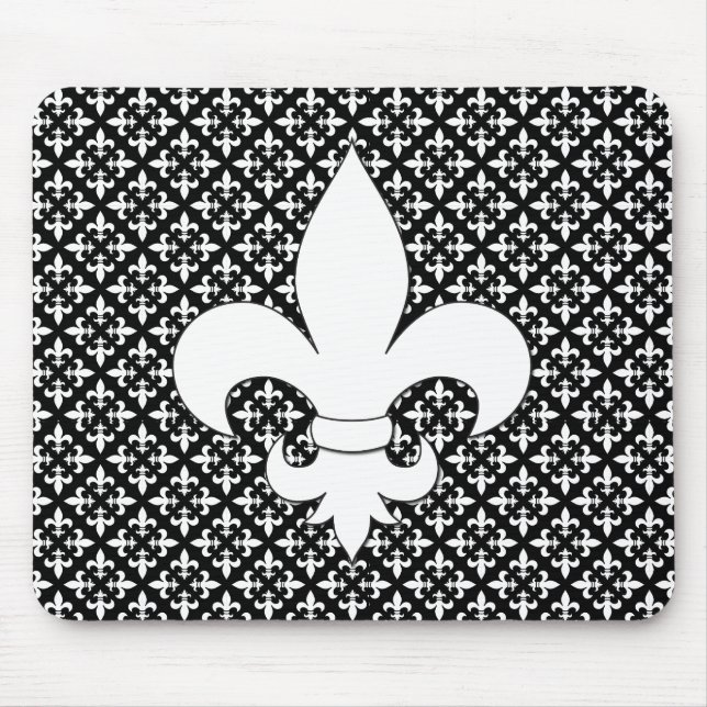 Mousepad Padrão Branco e Preto do Fleur de Lis (Frente)