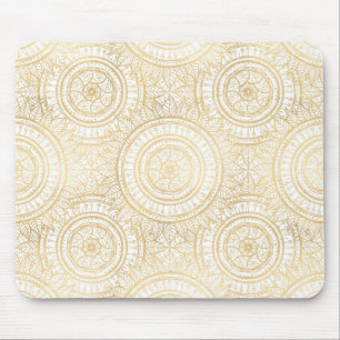 Mousepad Padrão Branco Elegante Dourado de Mandala Girasso