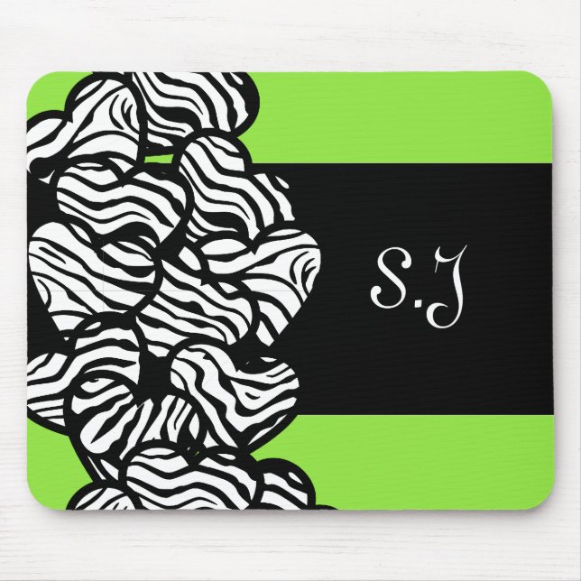 Mousepad Padrão branco preto verde zebra padrão cardíaco mo (Frente)