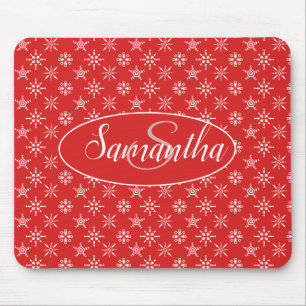 Mousepad Padrão Branco Vermelho Monograma Elegante
