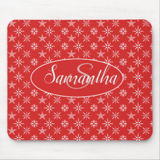Mousepad Padrão Branco Vermelho Monograma Elegante