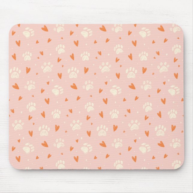 Mousepad Padrão cardíaco de impressão de pata rosa (Frente)