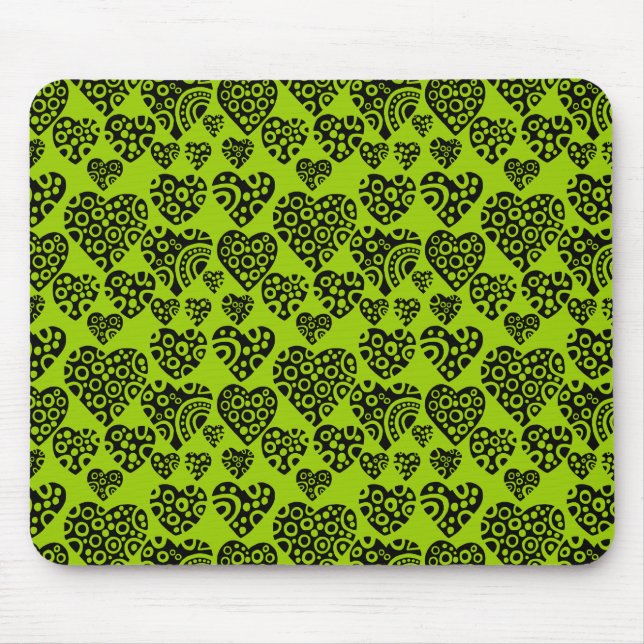 Mousepad Padrão cardíaco - Preto no Verde marciano (Frente)