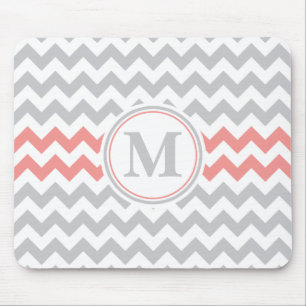 Mousepad Padrão Cevron da Cinza Rosa Girly com Monograma