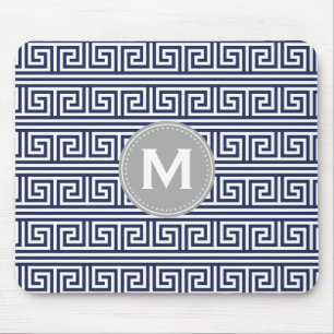 Mousepad Padrão-chave grego azul escuro monograma moderno