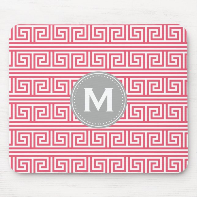 Mousepad Padrão-Chave Grego Rosa Moderno do Monograma (Frente)