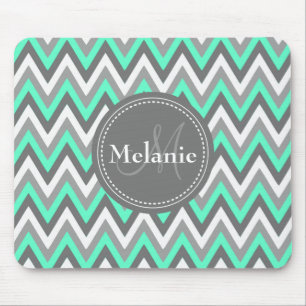 Mousepad Padrão Chevron Azul e Cinza Monograma