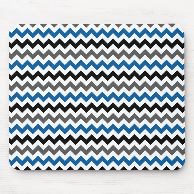 Mousepad Padrão Chevron Fundo Cinza Azul Preto Branco (Frente)