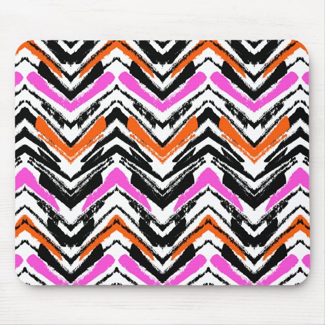 Mousepad Padrão Chevron Preto, Laranja E Rosa Desenhado À M (Frente)
