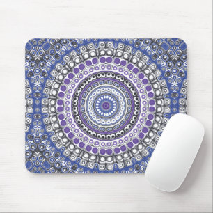 Mousepad Padrão Circular Geométrico de Mandala Azul e Roxo
