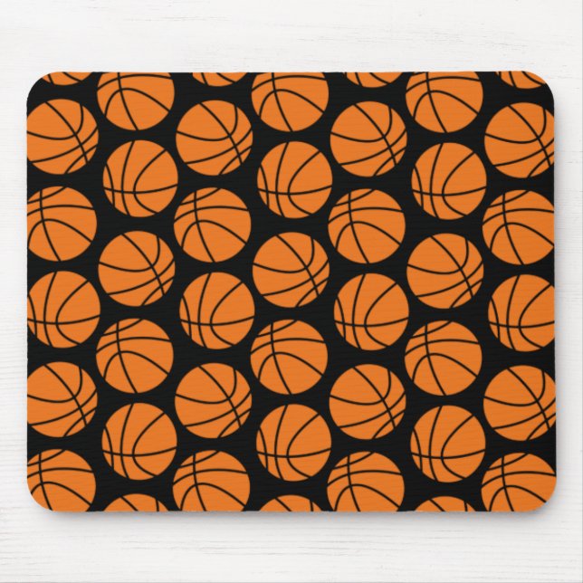 Mousepad Padrão Clássico de Basquete em Preto (Frente)