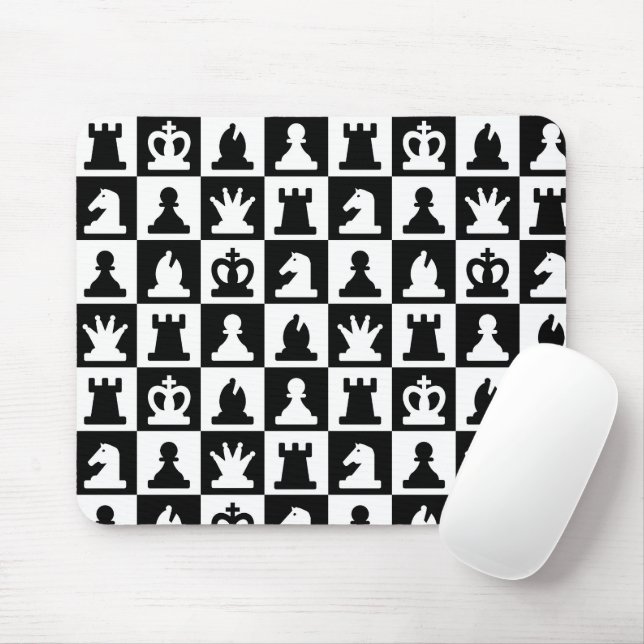 Mousepad Padrão clássico de tabuleiro preto e branco (Com mouse)