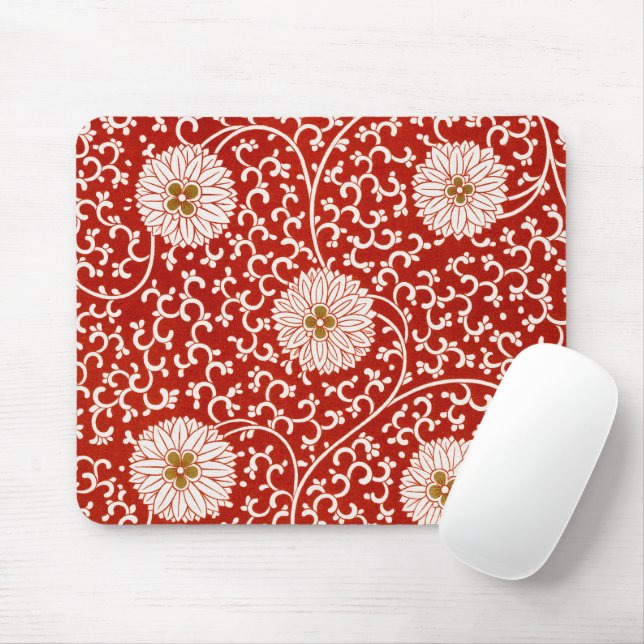 Mousepad Padrão Clássico do Ornamentado Floral Vermelho Vib (Com mouse)