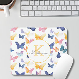 Mousepad Padrão Colorido Aquarela Borboleta Nome Personaliz
