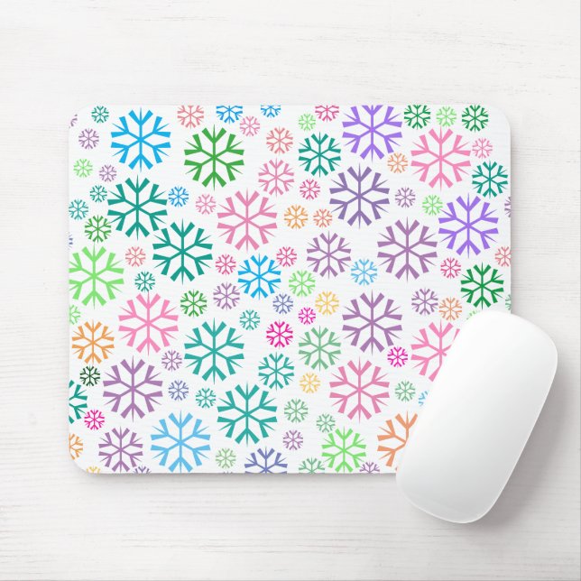 Mousepad Padrão colorido de flocos de neve em branco (Com mouse)
