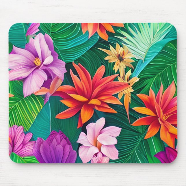 Mousepad Padrão Colorido de Flores Tropicais (Frente)