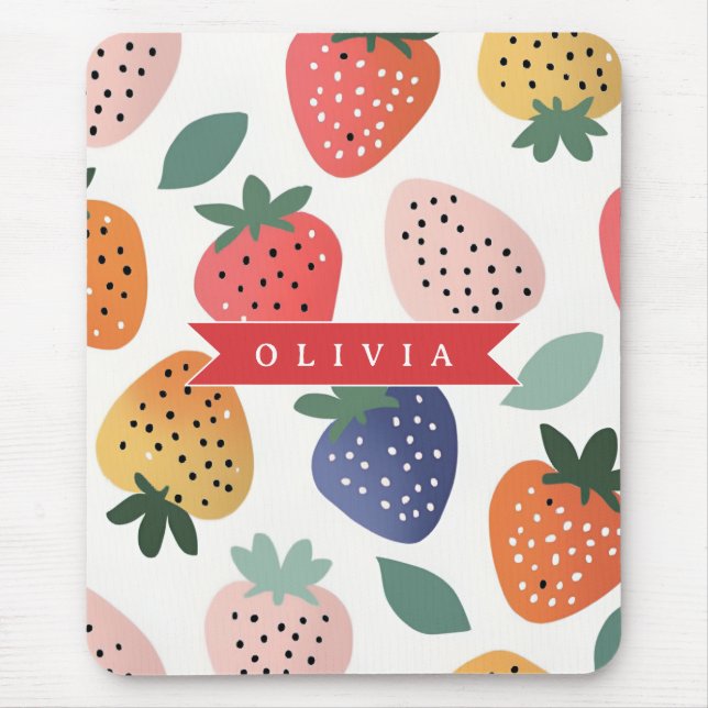 Mousepad Padrão Colorido de Morango de Verão Personalizado (Frente)