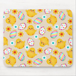 Mousepad Padrão Colorido de Ovos e Pintinhos de Páscoa