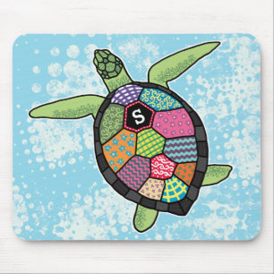 Mousepad Padrão Colorido de Patches Monograma Tartaruga Ma