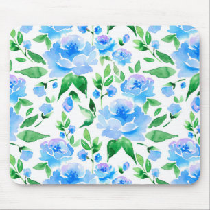Mousepad Padrão com flores azuis