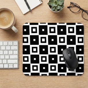 Mousepad Padrão Contemporâneo de Praças Pretas e Brancas