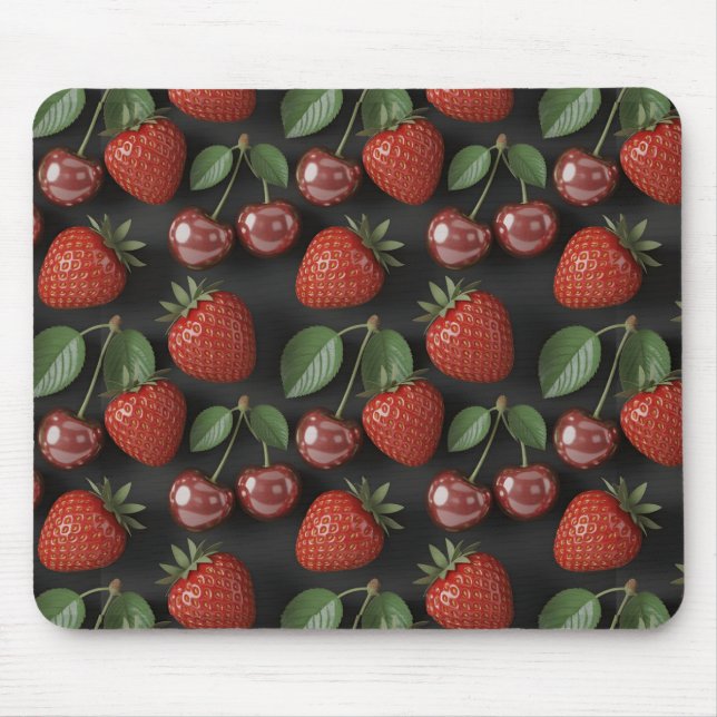 Mousepad Padrão contínuo com Morangos e Cerejas (Frente)