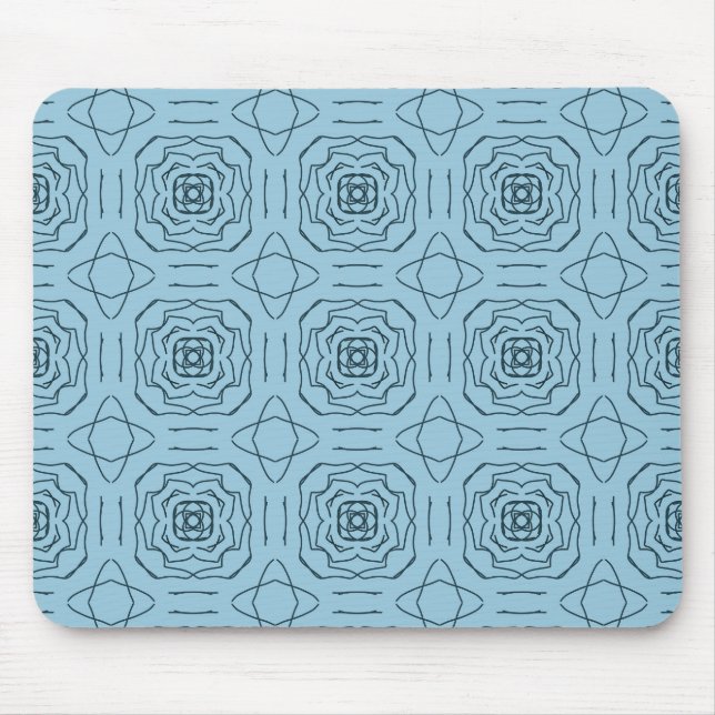Mousepad Padrão contínuo de arte de linha geométrica azul e (Frente)