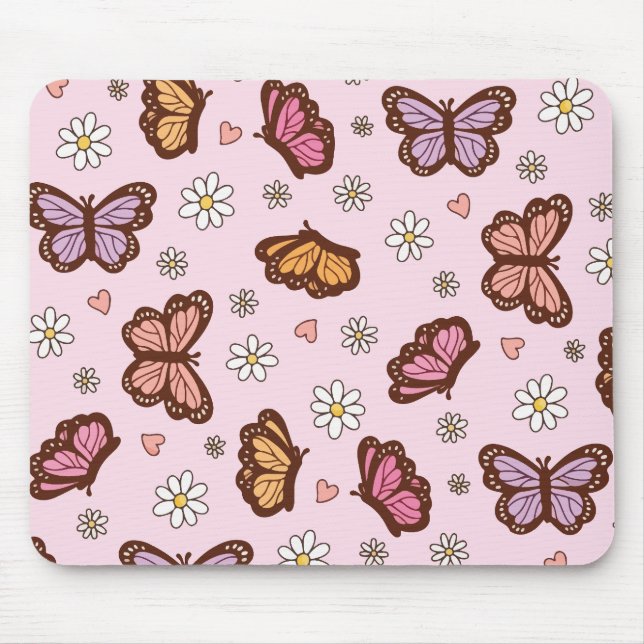Mousepad Padrão contínuo de borboleta e flores (Frente)