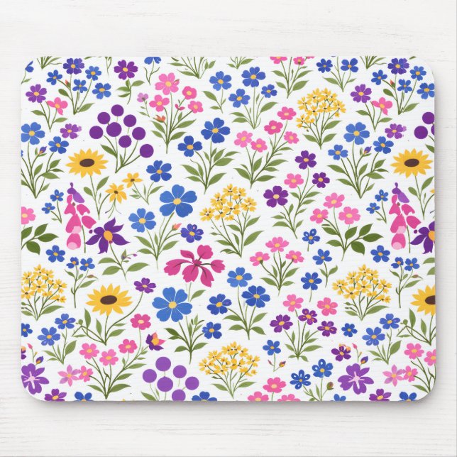 Mousepad Padrão contínuo de flores silvestres minimalistas  (Frente)