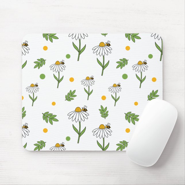 Mousepad Padrão contínuo de Margarida e Abelha Fofa (Com mouse)
