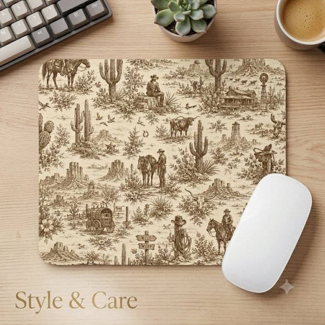 Mousepad Padrão contínuo de Toile do Deserto Ocidental Vint (Vintage Western Desert Toile Seamless Pattern Mouse Pad)