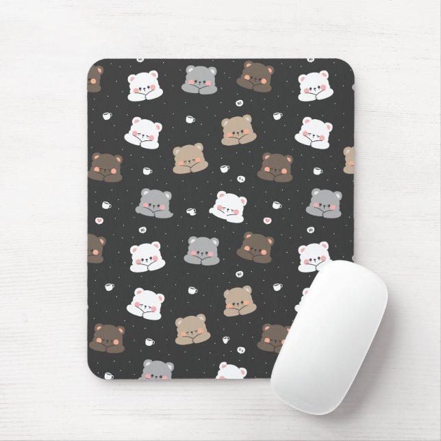 Mousepad Padrão contínuo de ursos dormindo fofos em tons ne (Com mouse)
