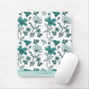 Mousepad Padrão contínuo floral verde com nome personalizad