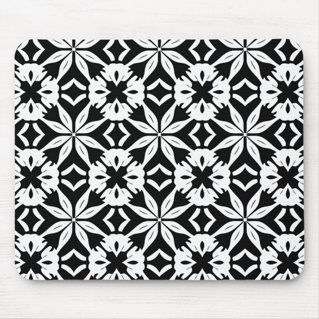 Mousepad padrão damasco preto e branco (Frente)