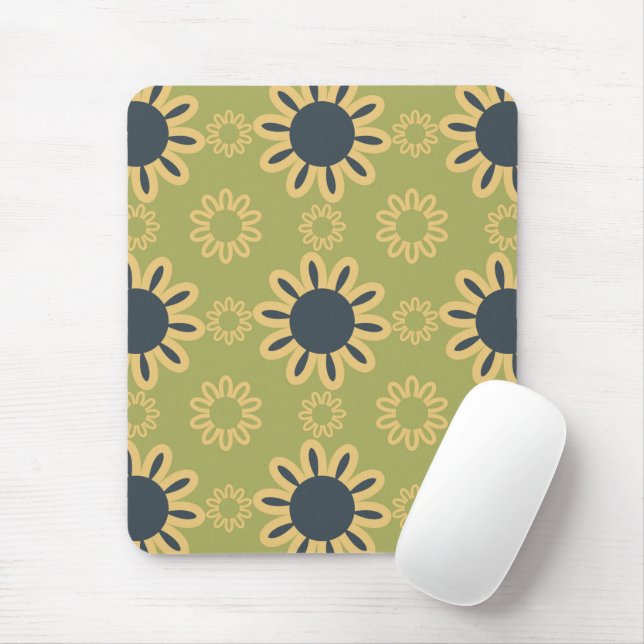 Mousepad Padrão das flores Abstrato preto e amarelo (Com mouse)
