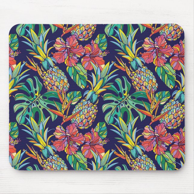 Mousepad Padrão de abacaxi tropical Hibiscus (Frente)
