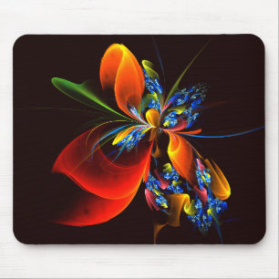 Mousepad Padrão de Abstrato de Arte Floral Azul Laranja Mod