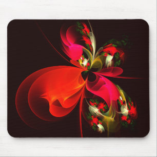 Mousepad Padrão de Abstrato de Arte Vermelha Verde Floral M