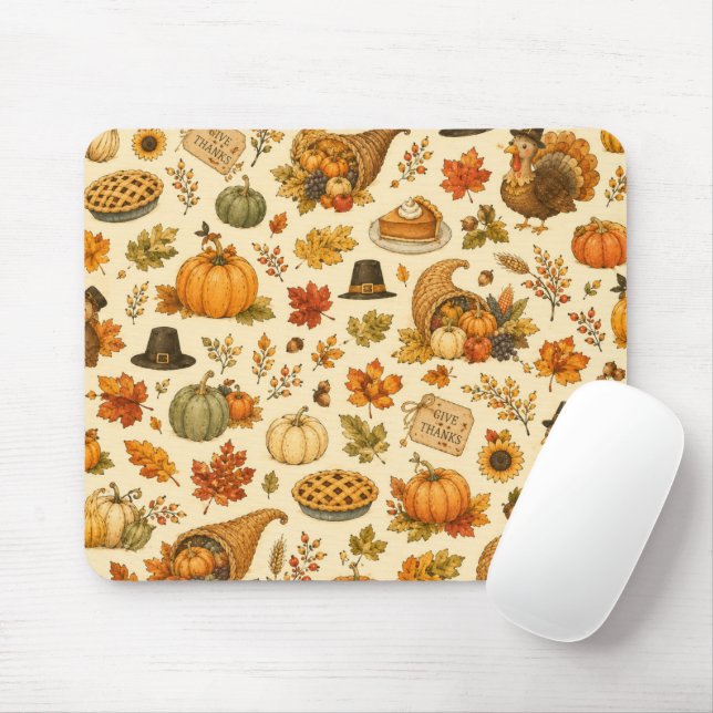 Mousepad Padrão de Ação de Graças em Aquarela  (Com mouse)