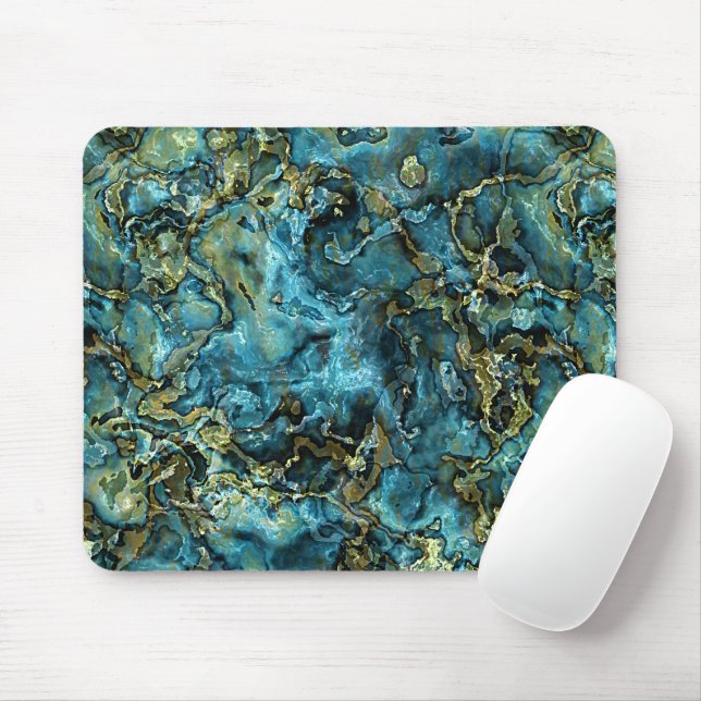 Mousepad Padrão de Agate de Minerais Dourados de Turquesa T (Com mouse)