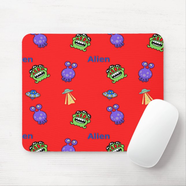Mousepad Padrão de alienígena em vermelho (Com mouse)