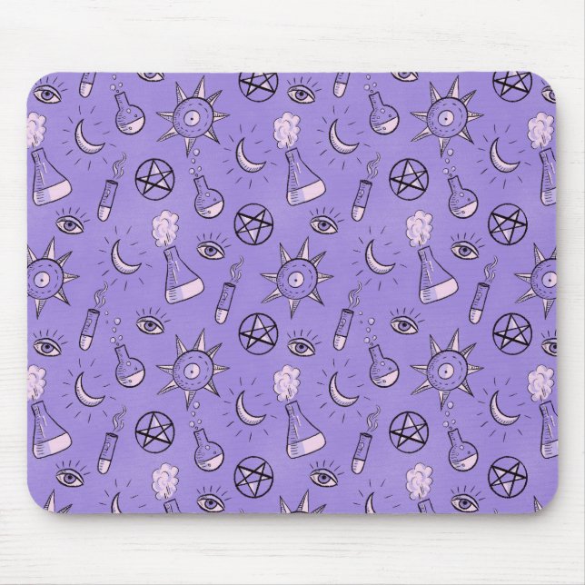 Mousepad Padrão de Alquimia Roxo de Poções de Bruxas (Frente)