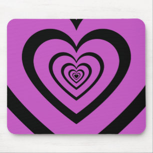 Mousepad Padrão de Amor do Coração Hipnótico Roxo Negro