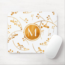 Mousepad Padrão de amora de ouro monograma moderno e elegan